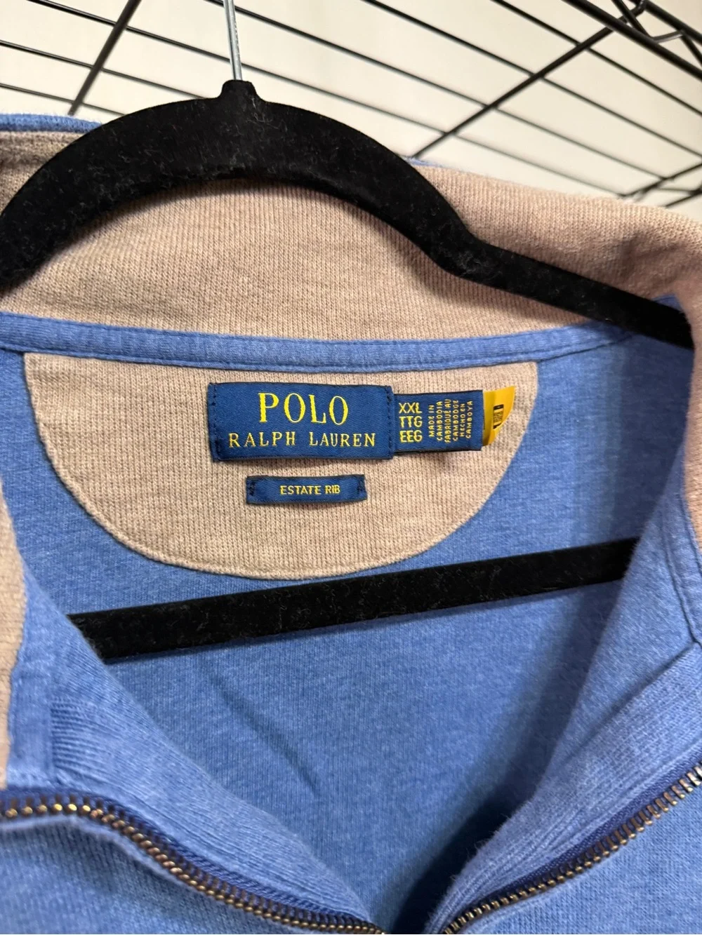 Polo by Ralph Lauren Blue Quarter-Zip with Beige Collar